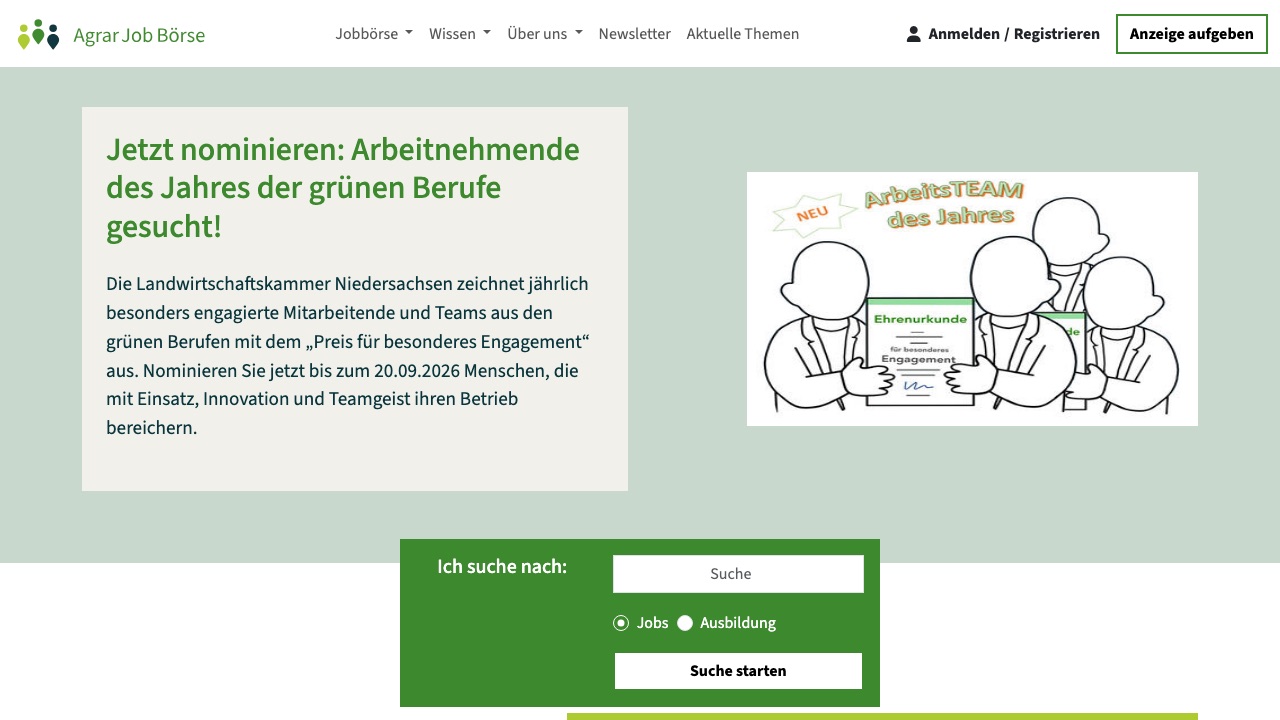 Bildschirmfoto: Agrar Job Börse
