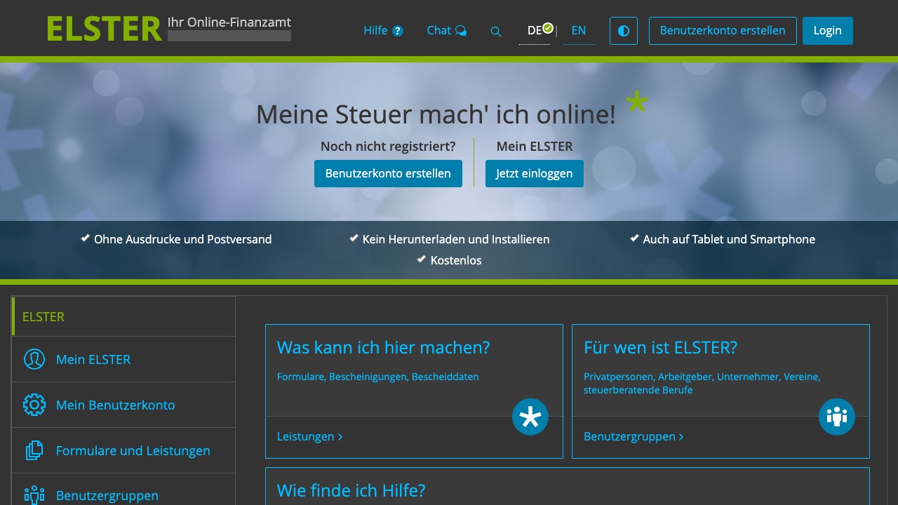 Bildschirmfoto: ELSTER